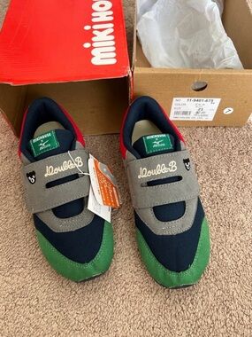 Double B by Miki House 21cm US size 2 Kids Navy Green Gray Velcro Sneakers